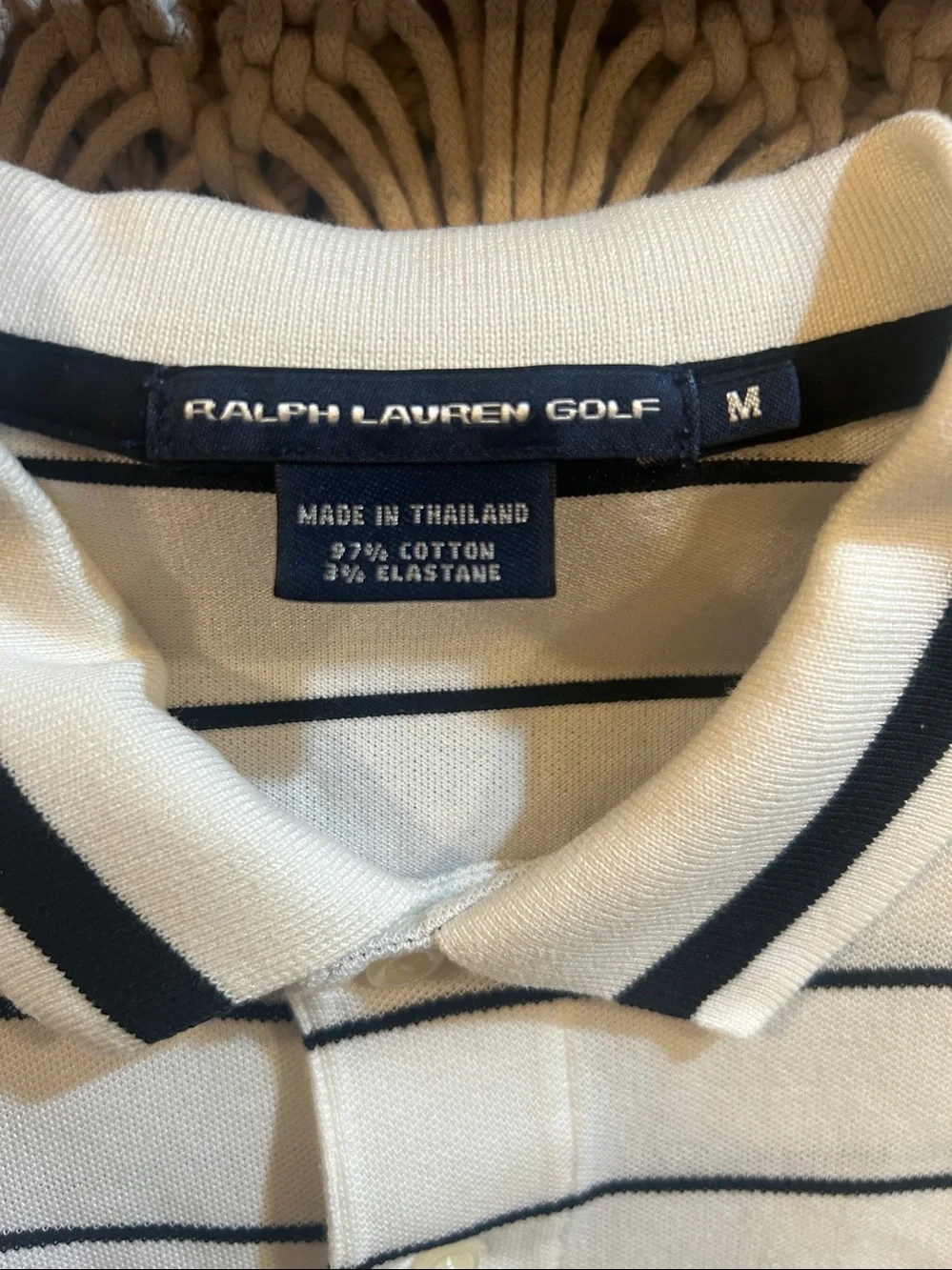 Ralph Lauren Men’s White Sleeveless Polo with Navy Stripes